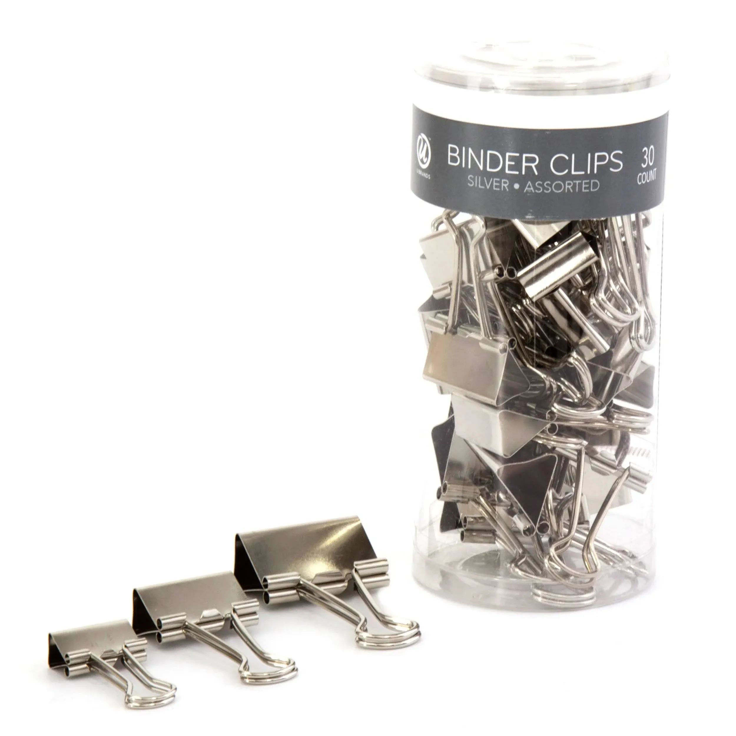 U Brands Binder Clips Assorted Sizes Silver Steel 30-Count