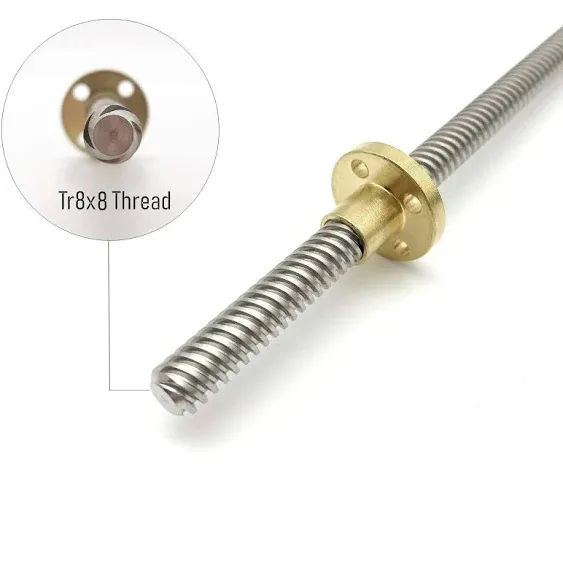 2PCS 300mm（11.81 Inches）Tr8x8 Lead Screw with T8 Brass Nut (Acme Thread, 2mm Pitch, 4 Starts, 8mm Lead) for LCD DLP SLA 3D Printer Z Axis and CNC Machine