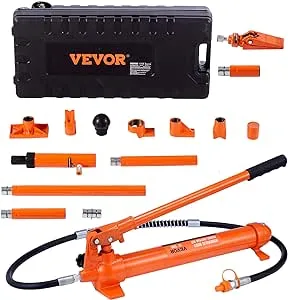 VEVOR 12 Ton Porta Power Kit, Hydraulic Ram with Pump with 4.6 ft/1.4 m Oil Hose, Portable Hydraulic Jack with Storage Case for Automotive, Garage, Farm, Mechanic (26455 LBS)