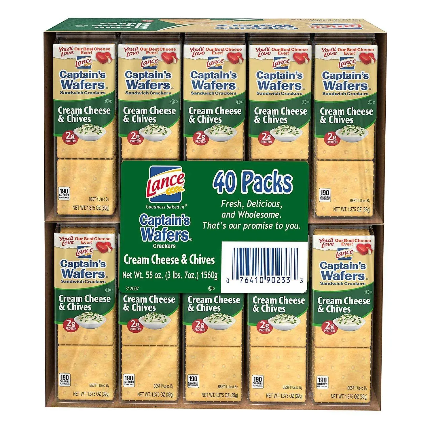 Lance Captain's Wafers Sandwich Crackers, Cream Cheese & Chives, 40 Packs - 40 packs, 55 oz