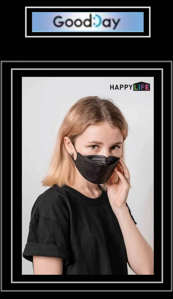 Happy Life Premium 3D Black KF94 Face Mask Good Day 10 Pack