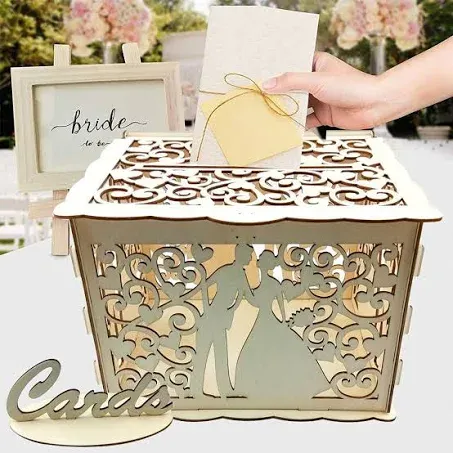 Alnicov Wedding Card Box,Wooden Rustic Wedding Decorations and Country Wedding Decorations,Card Box with Lock for Wedding Reception,Bridal Shower,and Anniversary