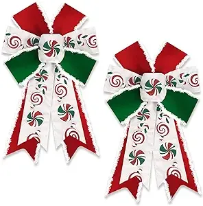 2 Pack Christmas Wreath Bows Christmas Decor Bows Green Red Candy Cane Velvet...