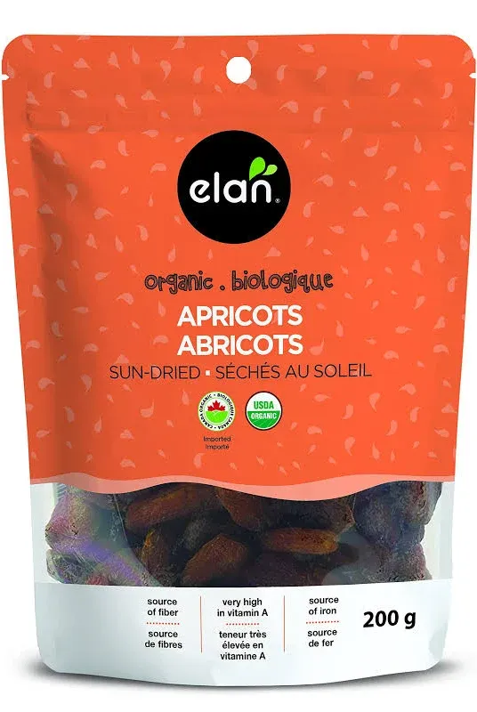 Elan Organic Sun-Dried Apricots, Dried Fruits, No Sulphites, No Sugar Added, Non-GMO, Vegan, Gluten-Free, Kosher, Naturally Sweet Snacks, Turkish Apricots, 8 pack of 7 oz