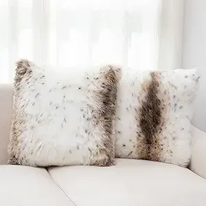 Cheer Collection Set of 2 Animal Print Fur Throw Pillows - 22" x 22"