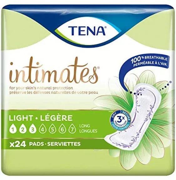 Tena Intimates Ultra Thin Light Incontinence Pad Long, 24 Count (Pack of 6)