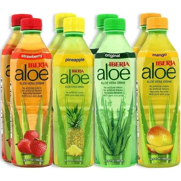 Iberia Aloe Vera Drink with Pure Aloe Pulp Variety (Pack of 8) 2 x Original 2 x ...