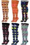 SUMONA 6 Pairs Pack Women Multi Neon Color Fancy Design Thigh High Over the Knee Socks Stockings