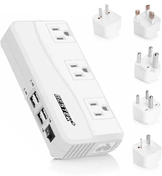 BESTEK International Power Adapter 250W, 220V to 110V Step Down Travel Voltage Converter with 4-Port USB Including US/AU/EU/UK//India/South Africa Plug Adapter (White)