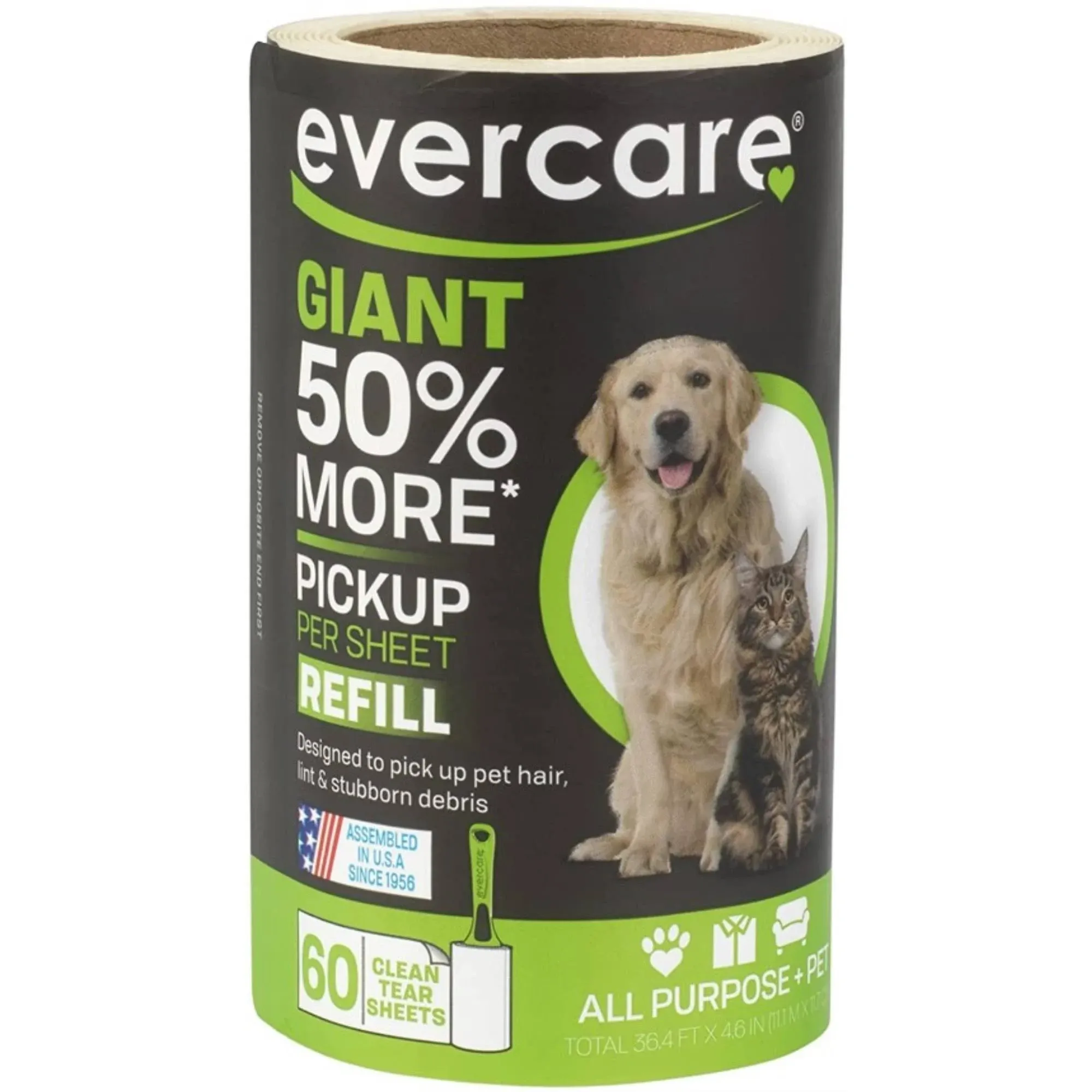 Evercare Adhesive Refill, Giant Pet Hair Roller - 60 sheets