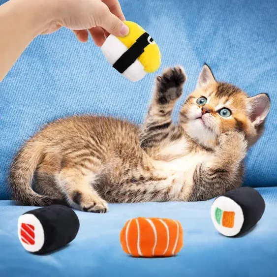 6 Pack Sushi Cat Toys with Catnip Sushi Roll Pillow Kitten Chew Bite Supplies Bo