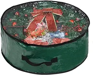 ProPik Christmas Wreath Storage Bag 30 inch - Garland Holiday Container with Clear Window - Tear Resistant Fabric - 30 inch x 30 inch x 8 inch (Green)