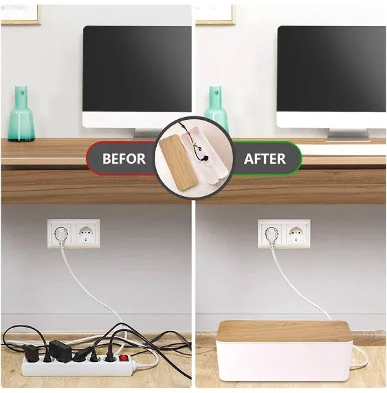 Cable Management Box Large - Wooden Grain Cable Organizer Box to Hide Wires&amp;P...