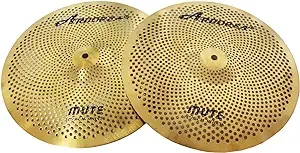 Arborea Low Volume Hi Hat Cymbals 14 inches Practice Hi Hats Cymbal Set Golden Silent High Hat Cymbals For Drums