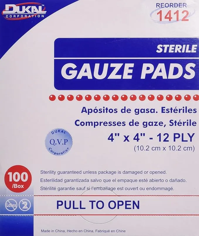 Dukal Sterile Gauze Pad, 4" x 4", 100 per Box, White