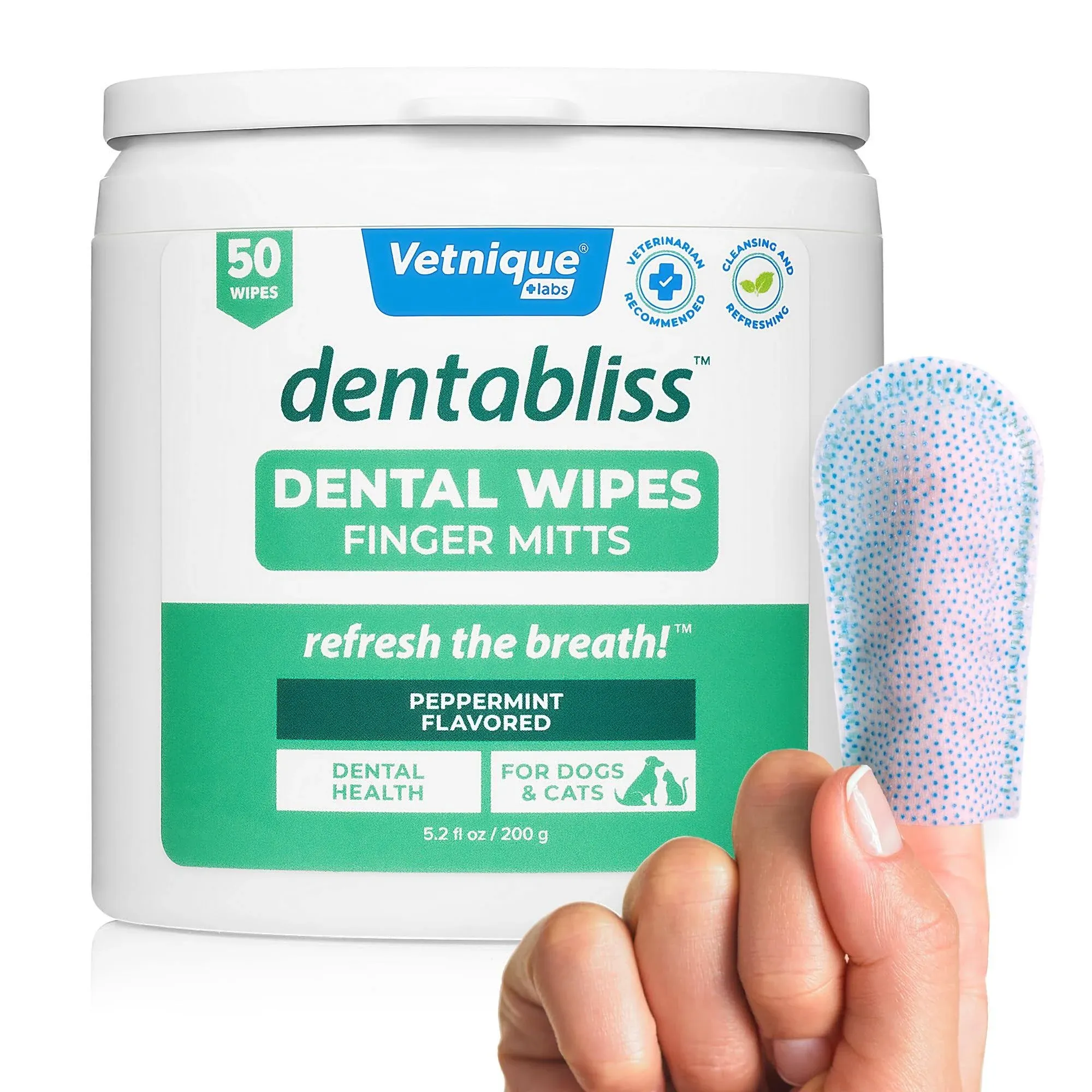 Vetnique Dentabliss - Gant de nettoyage des dents de chien - Lingette dentaire pour chien - Élimine la plaque dentaire et le tartre avec perles de brossage - Lingettes pratiques pour dents de chien