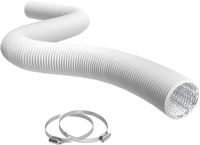 TerraBloom 4" Air Duct - 25 FT Long, White Flexible Ducting with 2 Clamps