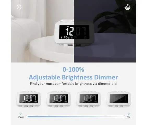 uscce Digital Alarm Clock Radio - 0-100% Dimmer, Dual Alarm with Weekday/Weekend Mode, 6 Sounds Adjustable Volume, FM Radio w/Sleep Timer, 2 USB