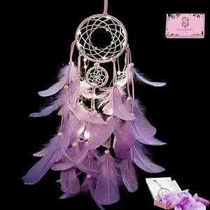 LED Dream Catcher Purple Feather Chandelier Ornaments 25inch, +Lights 