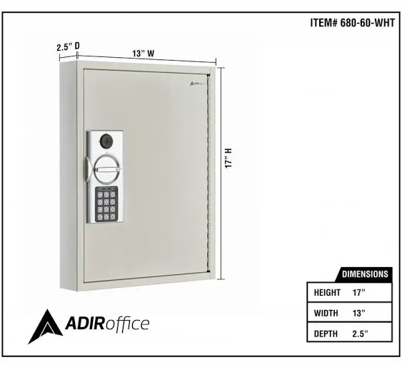 AdirOffice 40-Key Steel Digital Lock Key Cabinet, White