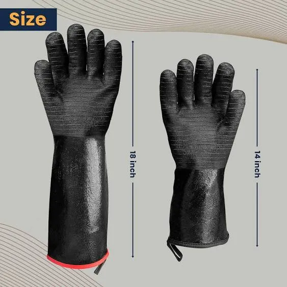 GEEKHOM Grill Gloves Heat Resistant Cooking, 18 Inch BBQ Gloves Water Proof Insulated Gloves for Turkey Fryer, Barbecue, Grilling, Baking (Black, 18 inch)