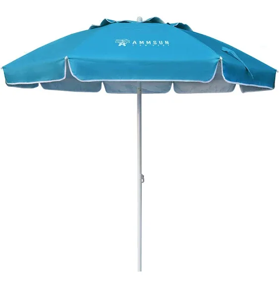 AMMSUN 6.5 Foot Heavy Duty Beach Umbrella for Sand with tilt Air Vent Sun Shelter, UV 50+ Protection Outdoor Sunshade Umbrella with Carry Bag for Patio Garden Beach Pool Backyard Sky Blue