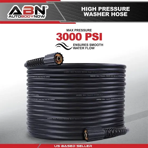 ABN Pressure Washer Hose 50 ft - 1/4 inch Power Washer Hose Kink Resistant 3000 PSI High Pressure Hose with M22 Fittings