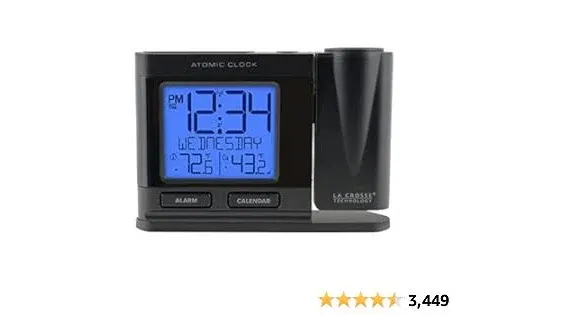 La Crosse Technology 616-41667-INT Atomic Projection Alarm Clock with Temperature - Black