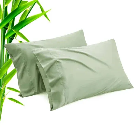 Green Pillow Cases Standard Size 2 Pack, Bamboo Rayon Cooling Pillowcases with Envelope Closure, Cool Breathable Pillow Case for Hot Sleepers & Night Sweats, 20x26 inch