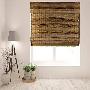 ARLO BLINDS Sheer Bamboo Roman Shades with Valance - Java Deep, 26.5" W x 60" H - Light Filtering Cordless Blinds for Interior Windows - Real Natural Bamboo Material - Mounting Hardware Included