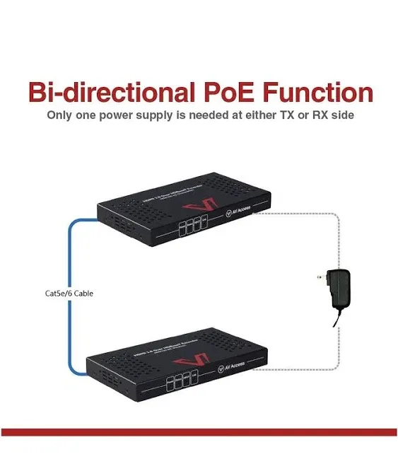 AV Access HDBaseT HDMI Extender Over Cat5e/6/6a/7 Ethernet up to 330ft/100m 4K@60Hz, Supports HDCP2.2, HDMI2.0, Bi-Directional IR and RS232 Pass-Through, Auto EDID, PoE, CEC, Dolby Vision (4KEX100-H2)