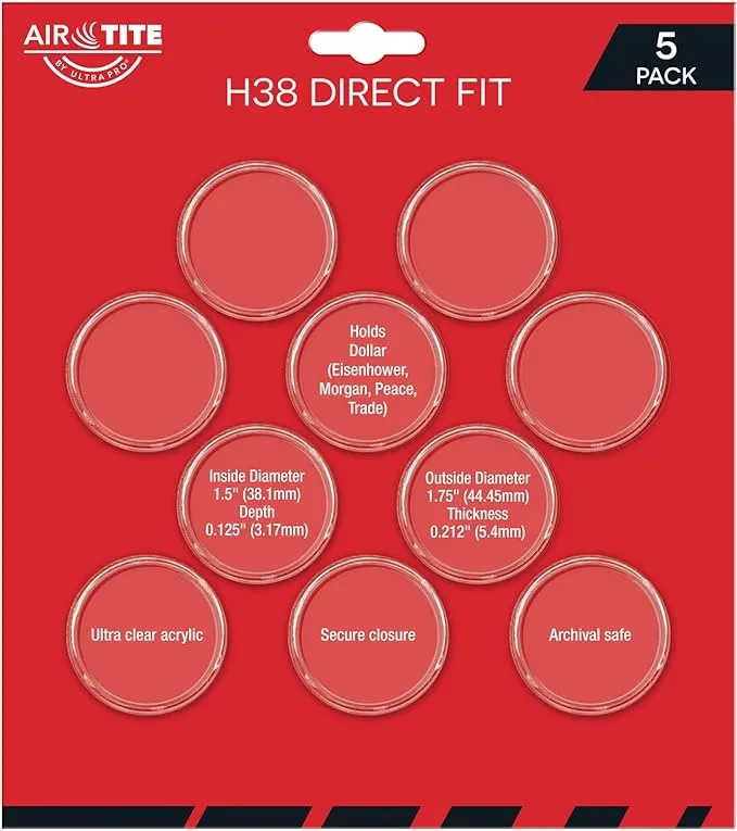 ULTRA PRO Coin Capsules - Air-Tite H38 Direct Fit Holder 5-Pack