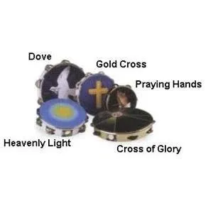 Remo Tambourine, 8" Diameter, 8 Pairs Jingles x 2 Rows, 'Religious Dove' Graphic