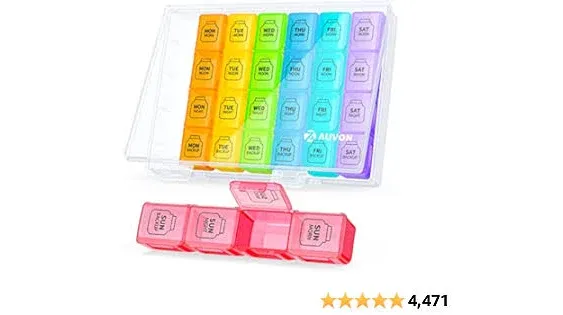 AUVON Extra Large Weekly Pill Organizer 4 Times A Day, 7 Day Pill Box, Daily Pill Case with 28 Compartments, Large Enough to Hold The Large Fish