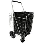 Folding Grocery Basket Cart Shopping Wheels Large Metal Utility Laundry