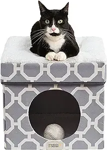 Friends Forever Taylor Collapsible Cube Cat House & Ottoman, Grey