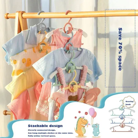 JSF Baby Nursery Closet Hangers, Ultra Thin Non-Slip and Extendable Laundry Infant Pant Hanger for Newborn Clothes - 30pcs Adjustable Children Coat Hanger for Girl Boy Toddler Kids Child