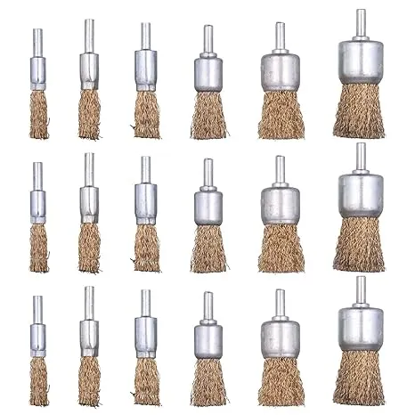 Mixiflor 18 Pack Wire End Brush Set, Wire Brush for Drill ,6 Sizes 0.012" Brass Coated Crimped Wire Wheel for Drill 1/4 Inch Shank, for Drill Attachment