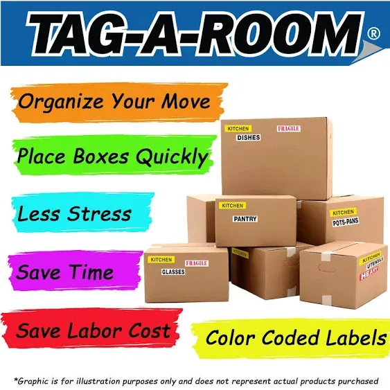 Tag-A-Room Color Coded Home Moving Box Labels