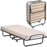 KOMFOTT Portable Folding Rollaway Bed with Steel Frame & Memory Foam Mattress, Beige