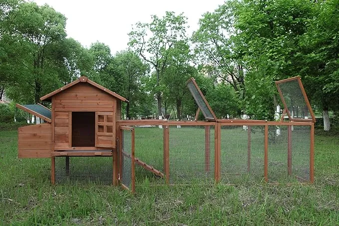 Wooden Chicken Coop House Chick Cage w/Egg Box Run Rabbit Hutch Enclosure Poultry Pet Hutch Garden Backyard Cage Large Indoor and Outdoor Use (120 inches)