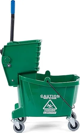 Carlisle FoodService Products Mop Bucket with Side-Press Wringer for Floor Cleaning, Restaurants, Offices, And Janitorial Use, Polyproylene, 26 Quarts, Green