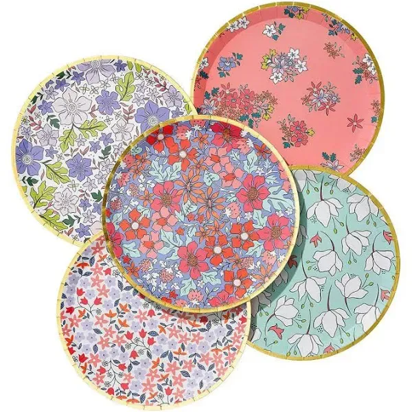 Coterie Full Bloom Floral Paper Plates (Set of 10 Large Spring Paper Plates) - Disposable Plates for Tea Party, Bridal Shower, Garden Baby Shower Decorations | 9.25” Floral Plates - 2 of Each Design