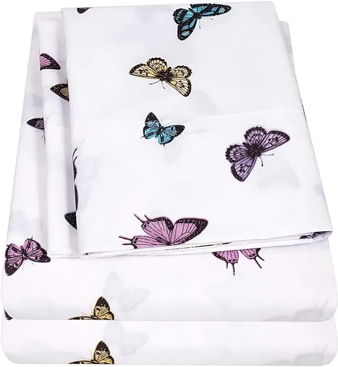 Sweet Home Collection Butterflies Wrinkle Resistant Sheet Set