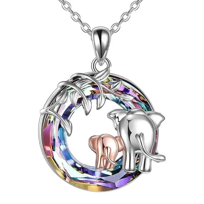 Elephant Crystal Necklace Silver - HELLOICE