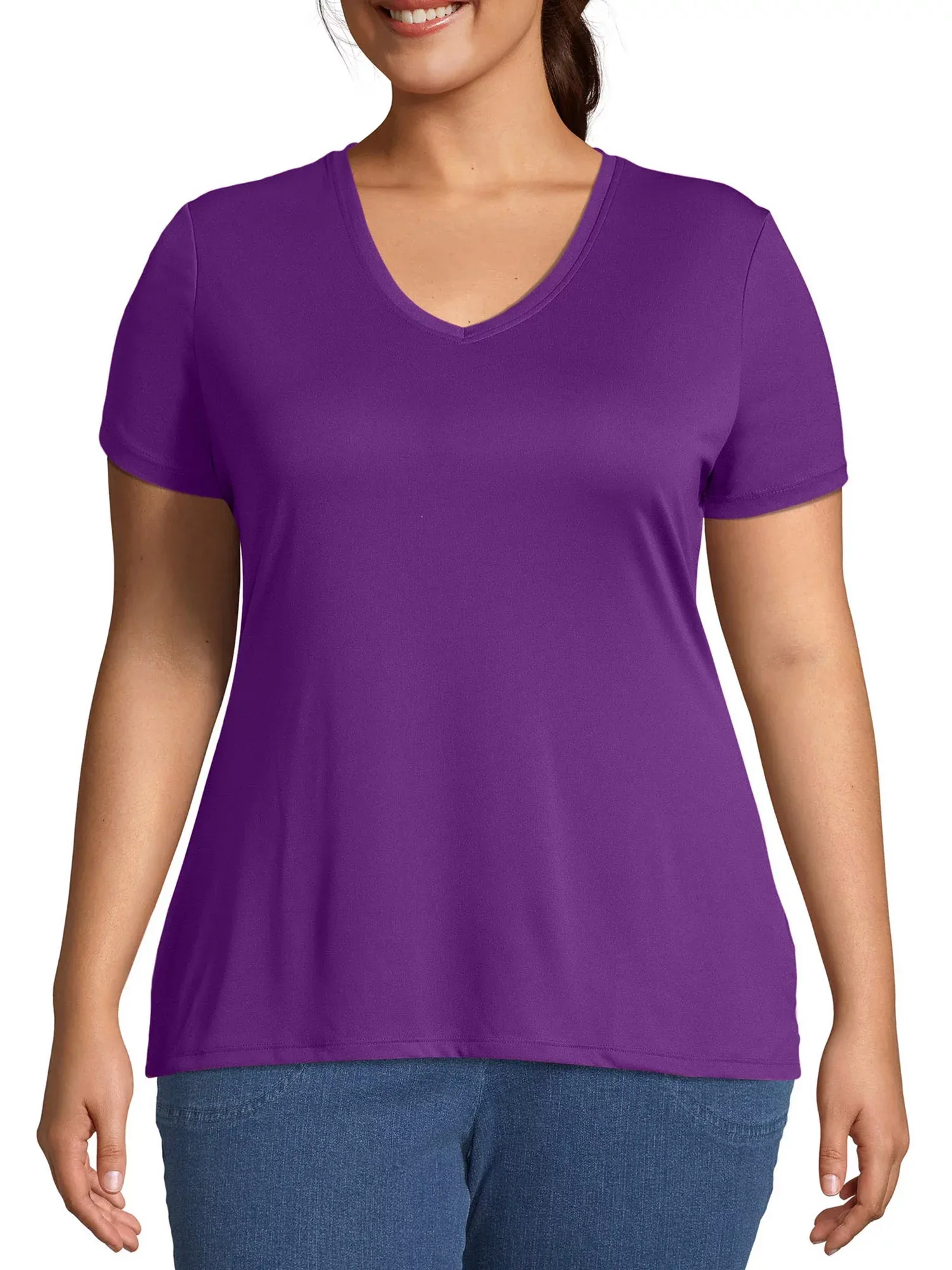 Hanes Just My Size Cool DRI Women's V-Neck T-Shirt (Plus ) Plum Dream 3X