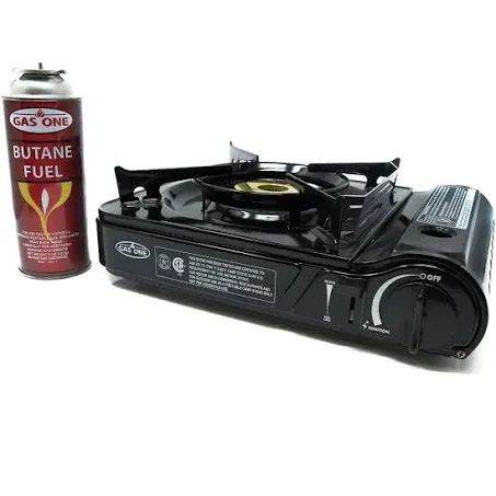 GAS ONE GS-3800DF Dual Spiral Flame 11,000 BTU Portable Gas Stove with Heavy Duty Clear Carrying Case, CSA Listed , Black