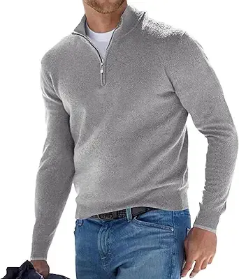 Lexiart Men's Quarter Zip Sweater Casual Mock Neck Pullover Ribbed Knit Polo Sweater