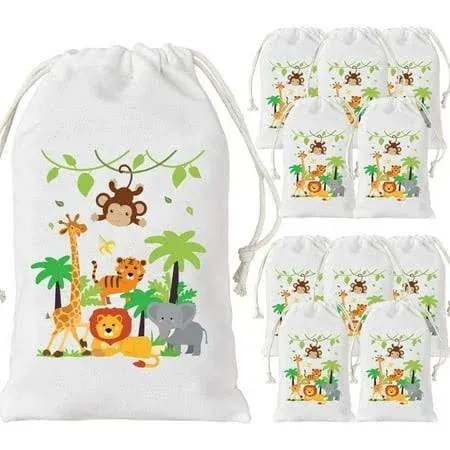 Jungle Animal Party Favor Bags 12 Pack - Candy Goodie Treat Bags for Safari Baby ...