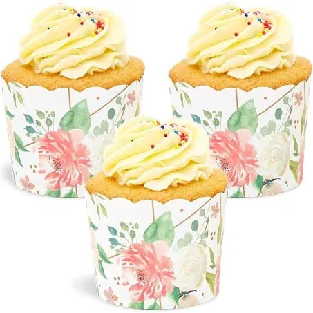 Sparkle and Bash 50-Pack Floral Watercolor Cupcake Wrappers